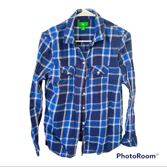 Dip plaid unisex flannel shirt size medium Blue Plaid Button - Picture 1 of 6
